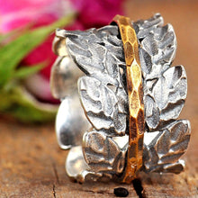 Load image into Gallery viewer, Leaf Spinner Ring Sterling Silver Women Meditation Branch Wide Band Size 6 7 8 9