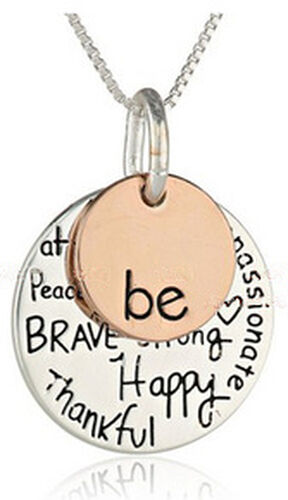 Silver Rose Gold Plated Be Happy Kind Brave Strong Free Necklace Christmas Gift