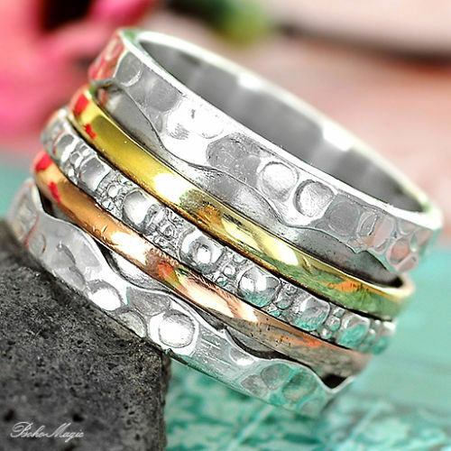 Sterling Silver 925 Spinning Ring Meditation Spin Spinner Golden Tapping New