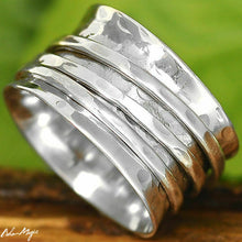 Load image into Gallery viewer, Sterling Silver 925 Ring Meditation Hammered Spin Spinning Jewelry Unusual Size