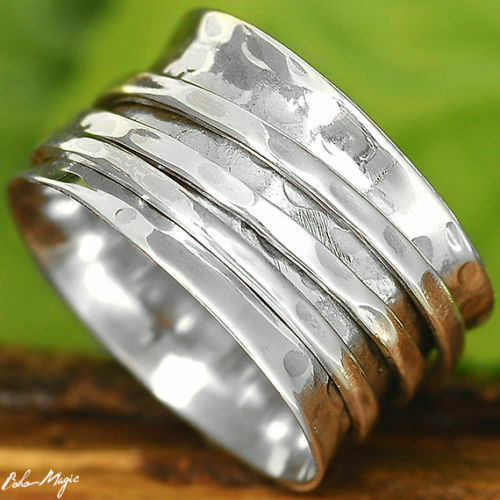 Sterling Silver 925 Ring Meditation Hammered Spin Spinning Jewelry Unusual Size