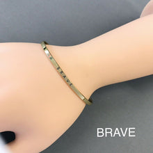 Load image into Gallery viewer, Gold finished BRAVE Message Engraved Vintage Brass Classic Bangle Bracelet